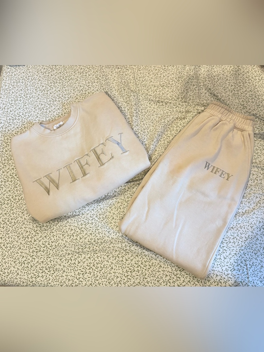 Wifey Embroidered Crewneck Sweatshirt & Sweatpants